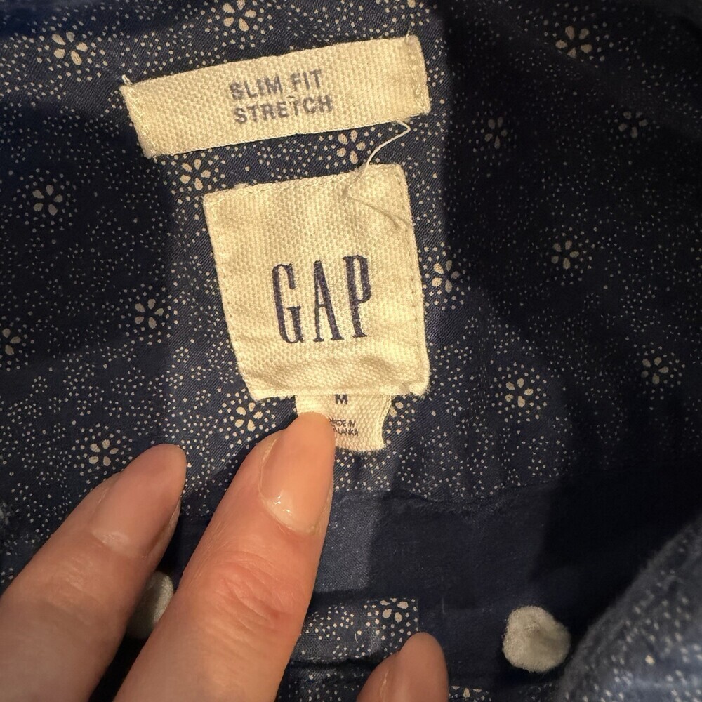 GAP Slim Fit Stretch Button Up Shirt Men’s Medium Blue Patterned Long Sleeve - Picture 3 of 9